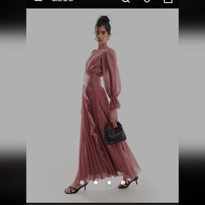 ASOS DESIGN high neck ruched belt detail maxi dress in dusky pink